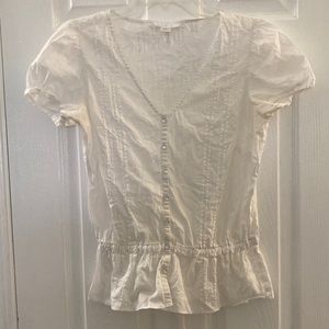 Loft 💯% cotton blouse. White. Cap sleeves. EUC. Size 6.